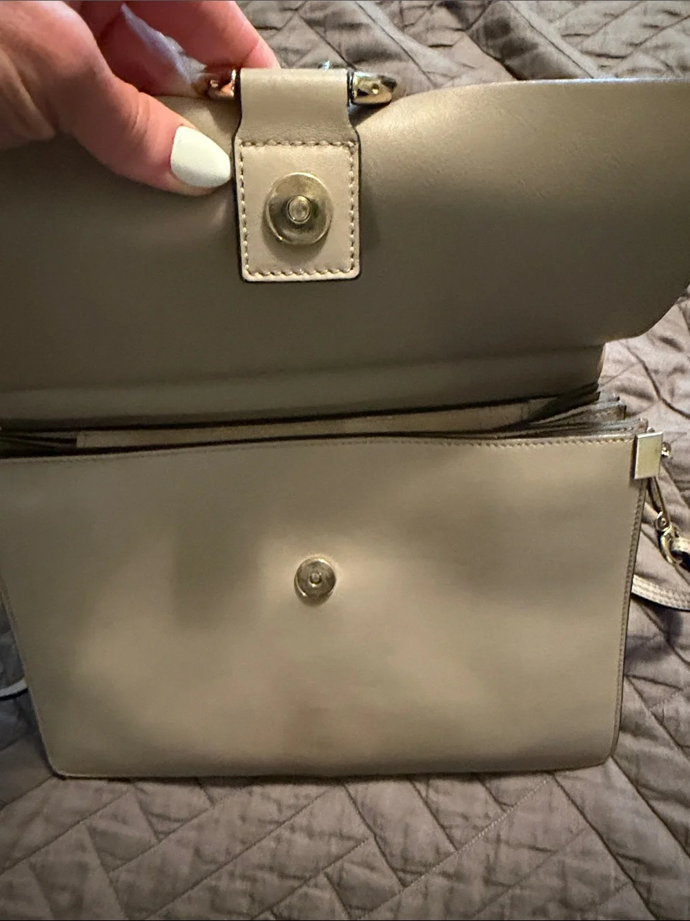 Chloé Two-Tone Taupe & Beige Shoulder Bag with Gold Ring